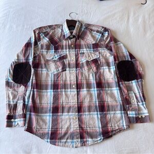 Polo Ralph Lauren sports 100% cotton men’s Plaid Shirt with Elbow Patches size L